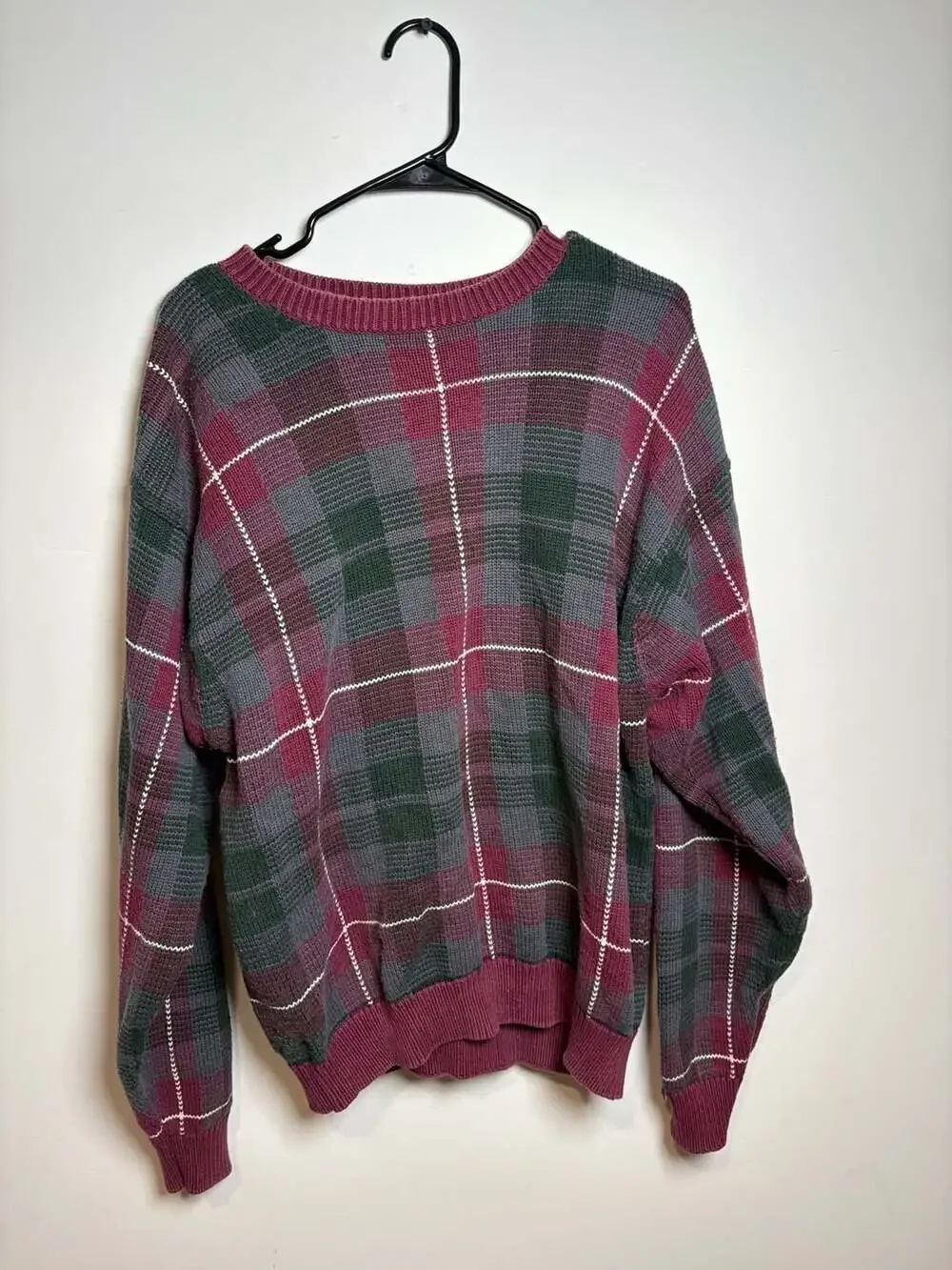 Vintage Sun River Clothing Co Plaid Knit Crew Neck Men's Medium Pullover Sweater